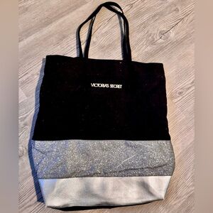 Victoria's Secret Black Silver Glitter Tote Bag Travel Gym Overnight Bag 2010s